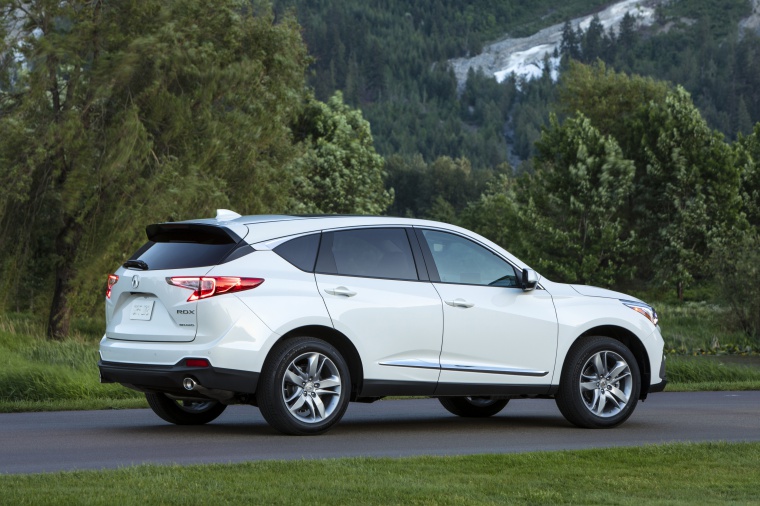 Picture of a 2020 Acura RDX SH-AWD in Platinum White Pearl from a rear right three-quarter perspective