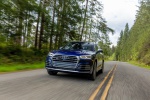 Picture of a driving 2020 Audi SQ5 quattro in Navarra Blue Metallic from a front left perspective
