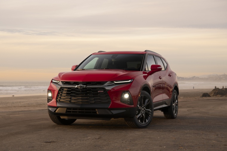 Picture of a 2020 Chevrolet Blazer RS AWD in Red Hot from a front left perspective