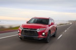 Picture of a driving 2020 Chevrolet Blazer RS AWD in Red Hot from a front left perspective