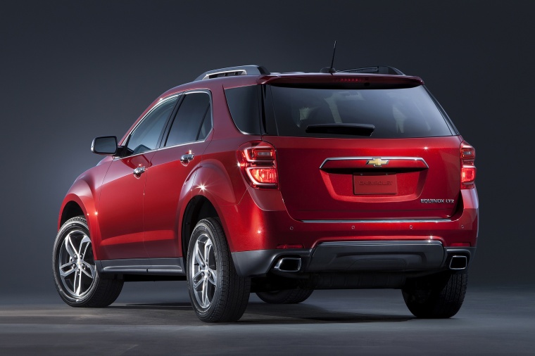 Picture of a 2016 Chevrolet Equinox LTZ in Siren Red Tintcoat from a rear left three-quarter perspective