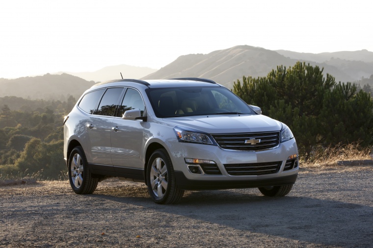 Picture of a 2016 Chevrolet Traverse LTZ in Silver Ice Metallic from a front right perspective
