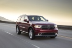 Picture of a driving 2017 Dodge Durango GT AWD in Deep Cherry Red Crystal Pearlcoat from a front right three-quarter perspective