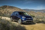 Picture of a driving 2016 Fiat 500X in Blu Venezia from a front right perspective