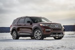 Picture of a 2020 Ford Explorer Platinum V6 EcoBoost 4WD in Rich Copper Metallic Tinted Clearcoat from a front right three-quarter perspective