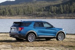 Picture of a 2020 Ford Explorer Hybrid Limited 4WD in Atlas Blue Metallic from a rear right three-quarter perspective