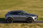 Picture of a driving 2018 Jaguar E-Pace P300 R-Dynamic AWD in Corris Gray from a right side perspective
