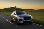 Picture of a driving 2018 Jaguar E-Pace P300 R-Dynamic AWD in Corris Gray from a front right perspective