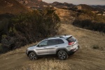 Picture of a 2017 Jeep Cherokee Trailhawk 4WD in Billet Silver Metallic Clearcoat from a rear left three-quarter perspective
