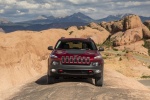 Picture of a 2017 Jeep Cherokee Trailhawk 4WD in Deep Cherry Red Crystal Pearlcoat from a frontal perspective