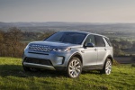 Picture of a driving 2020 Land Rover Discovery Sport P250 S in Byron Blue Metallic from a front left three-quarter perspective