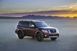 Picture of a 2019 Nissan Armada Platinum in Forged Copper from a front right three-quarter perspective
