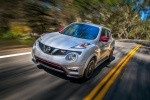 Picture of a driving 2016 Nissan Juke NISMO RS in Brilliant Silver from a front left three-quarter perspective