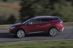 Picture of a driving 2018 Nissan Murano in Cayenne Red Metallic from a side perspective