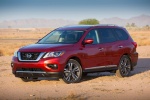 Picture of a 2018 Nissan Pathfinder Platinum 4WD in Scarlet Ember from a front left three-quarter perspective
