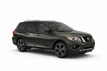 Picture of a 2018 Nissan Pathfinder Platinum in Magnetic Black from a front right three-quarter perspective