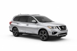 Picture of a 2019 Nissan Pathfinder Platinum in Brilliant Silver Metallic from a front right three-quarter perspective