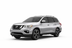 Picture of a 2019 Nissan Pathfinder Platinum in Brilliant Silver Metallic from a front left three-quarter perspective