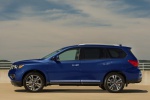 Picture of a 2019 Nissan Pathfinder Platinum 4WD in Caspian Blue Metallic from a left side perspective