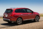 Picture of a 2019 Nissan Pathfinder Platinum 4WD in Scarlet Ember Tintcoat from a rear right three-quarter perspective