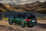 Picture of a 2020 Nissan Pathfinder SL Rock Creek Edition 4WD in Midnight Pine Metallic from a rear left three-quarter perspective