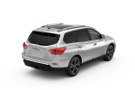 Picture of a 2020 Nissan Pathfinder Platinum in Brilliant Silver Metallic from a rear right three-quarter perspective