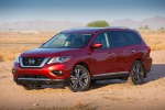 Picture of a 2020 Nissan Pathfinder Platinum 4WD in Scarlet Ember Tintcoat from a front left three-quarter perspective