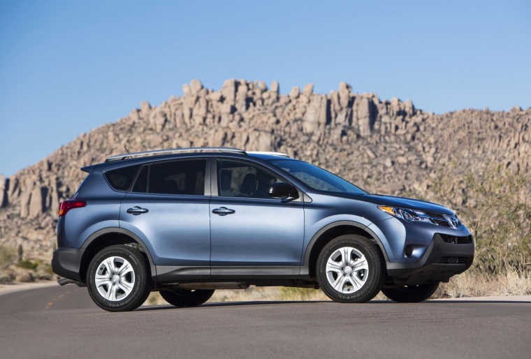 Picture of a 2014 Toyota RAV4 in Shoreline Blue Pearl from a front right three-quarter perspective
