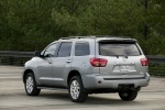 Picture of a 2016 Toyota Sequoia in Silver Sky Metallic from a rear left three-quarter perspective