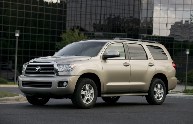 Picture of a 2017 Toyota Sequoia in Sandy Beach Metallic from a front left perspective