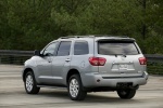 Picture of a 2017 Toyota Sequoia in Silver Sky Metallic from a rear left three-quarter perspective