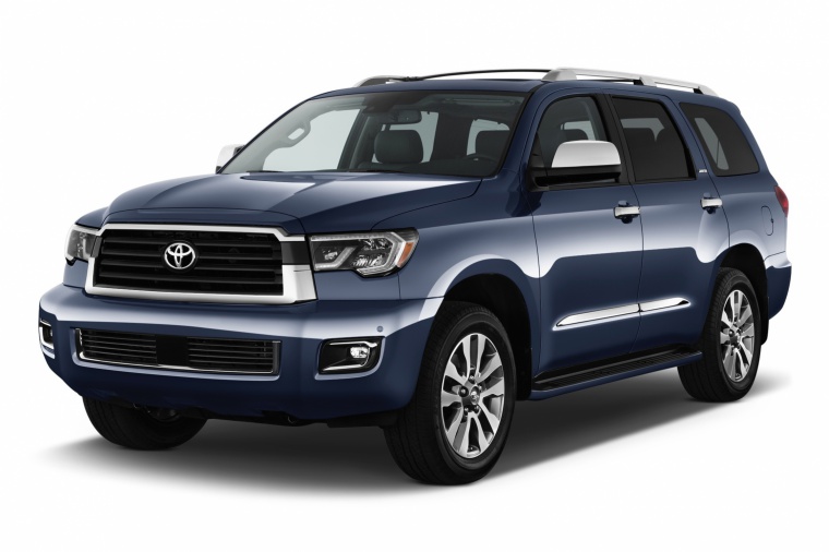 Picture of a 2018 Toyota Sequoia in Shoreline Blue Pearl from a front left three-quarter perspective